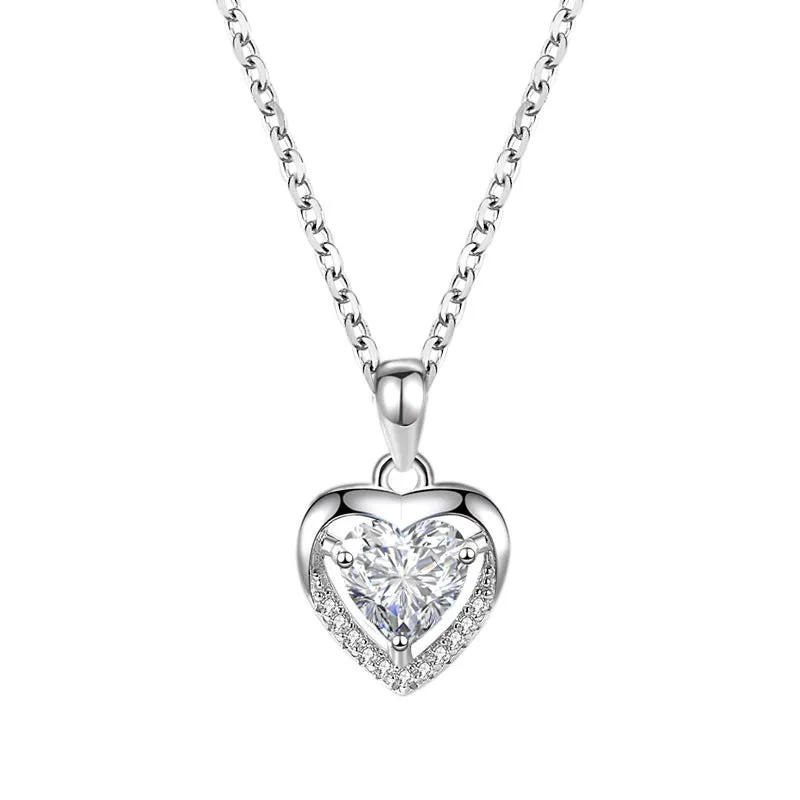 Luxury 925 Sterling Silver Heart Necklace - Rhinestones Gift Jewelry for Women