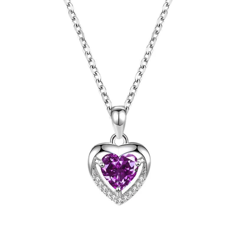 Luxury 925 Sterling Silver Heart Necklace - Rhinestones Gift Jewelry for Women