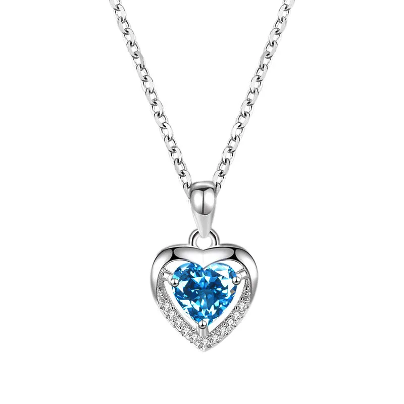 Luxury 925 Sterling Silver Heart Necklace - Rhinestones Gift Jewelry for Women