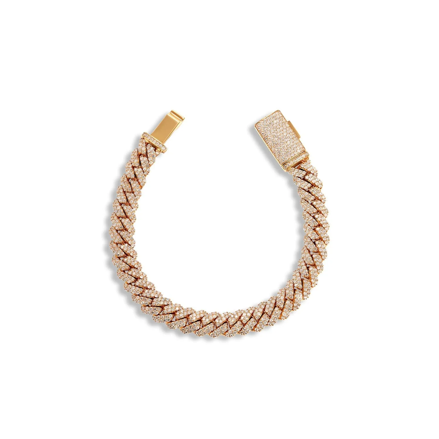 Malcolm 8 Carat Round Brilliant Cut Diamond Cuban Link Chain Bracelet in 14k Yellow Gold