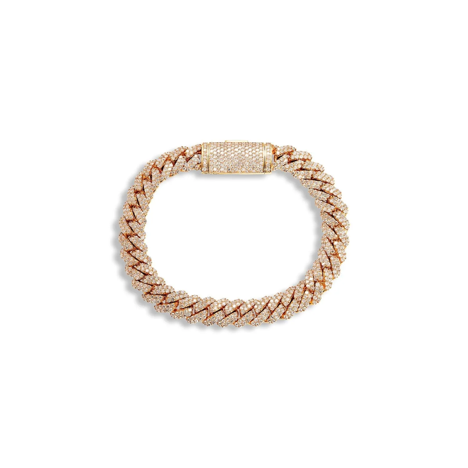 Malcolm 8 Carat Round Brilliant Cut Diamond Cuban Link Chain Bracelet in 14k Yellow Gold