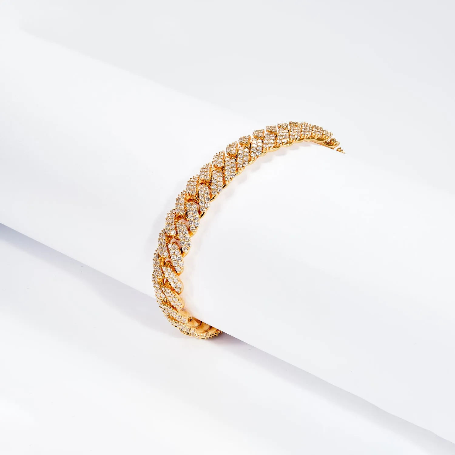 Malcolm 8 Carat Round Brilliant Cut Diamond Cuban Link Chain Bracelet in 14k Yellow Gold