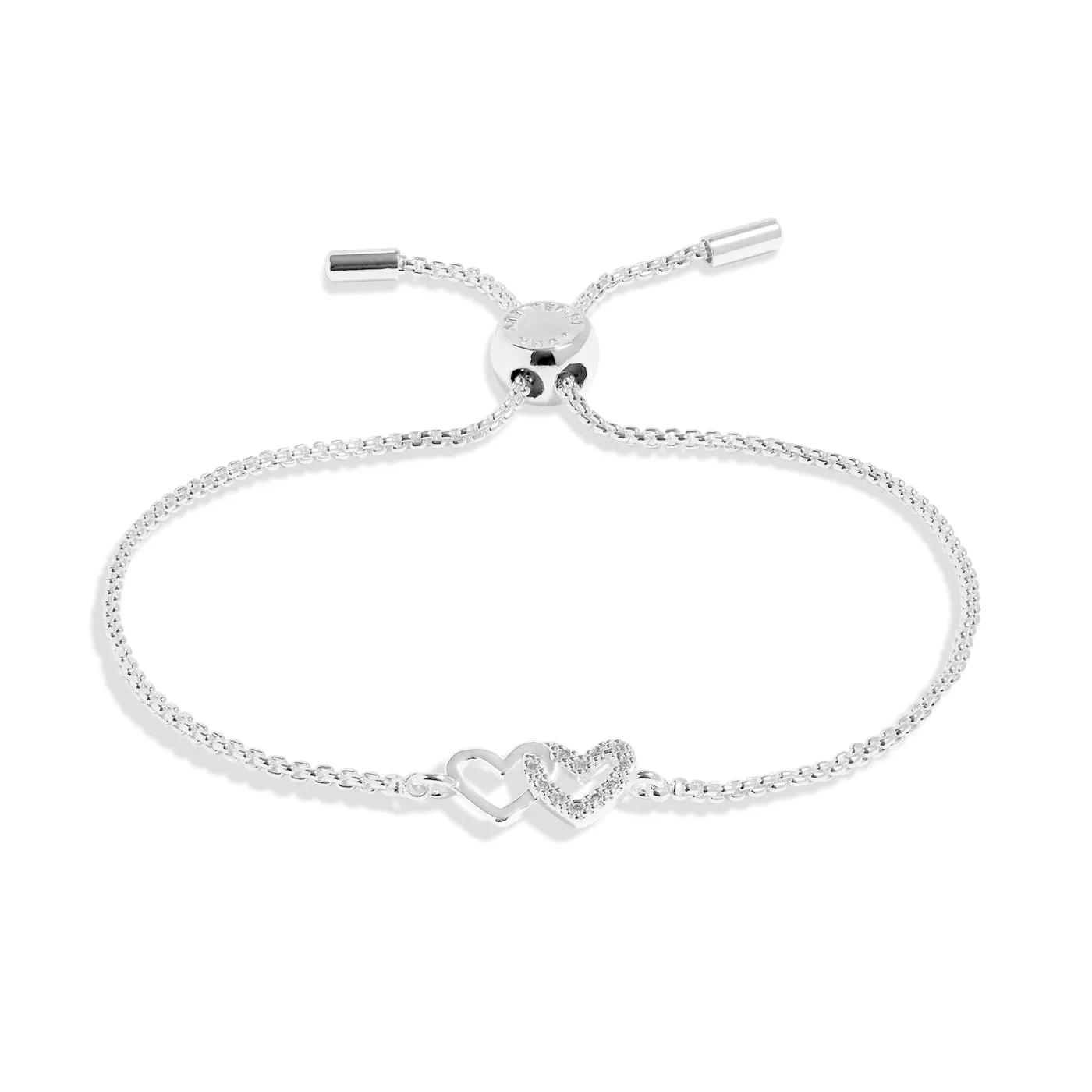 Mini Charms Pave Linked Hearts Silver Plated Bracelet 7641