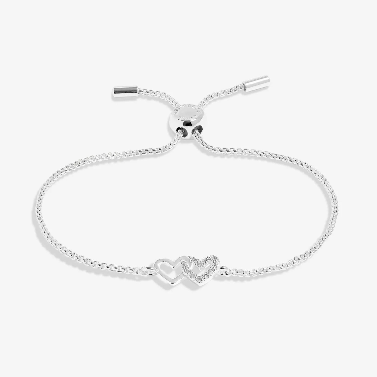 Mini Charms Pave Linked Hearts Silver Plated Bracelet 7641