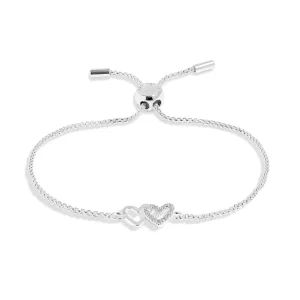 Mini Charms Pave Linked Hearts Silver Plated Bracelet 7641
