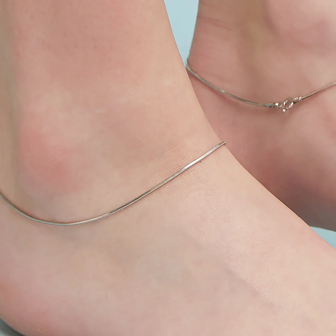 Minimal Rhodium Plated 925 Sterling Silver Chain Anklet