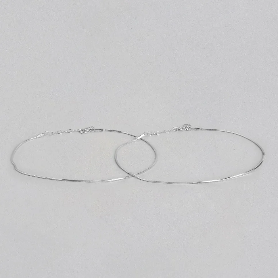 Minimal Rhodium Plated 925 Sterling Silver Chain Anklet