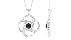Modern Flower Pendant with Round Black Diamond and Diamond