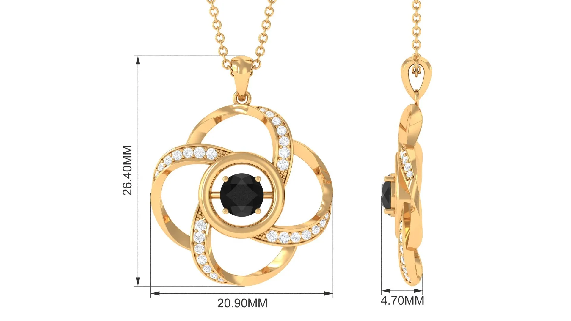 Modern Flower Pendant with Round Black Diamond and Diamond