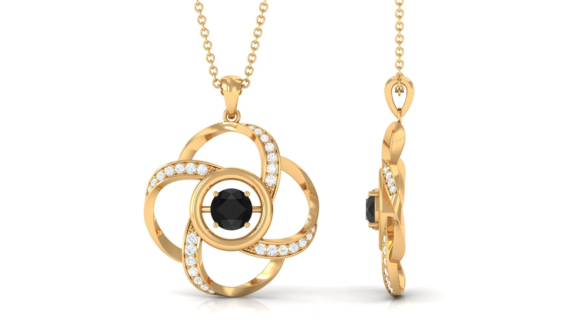 Modern Flower Pendant with Round Black Diamond and Diamond