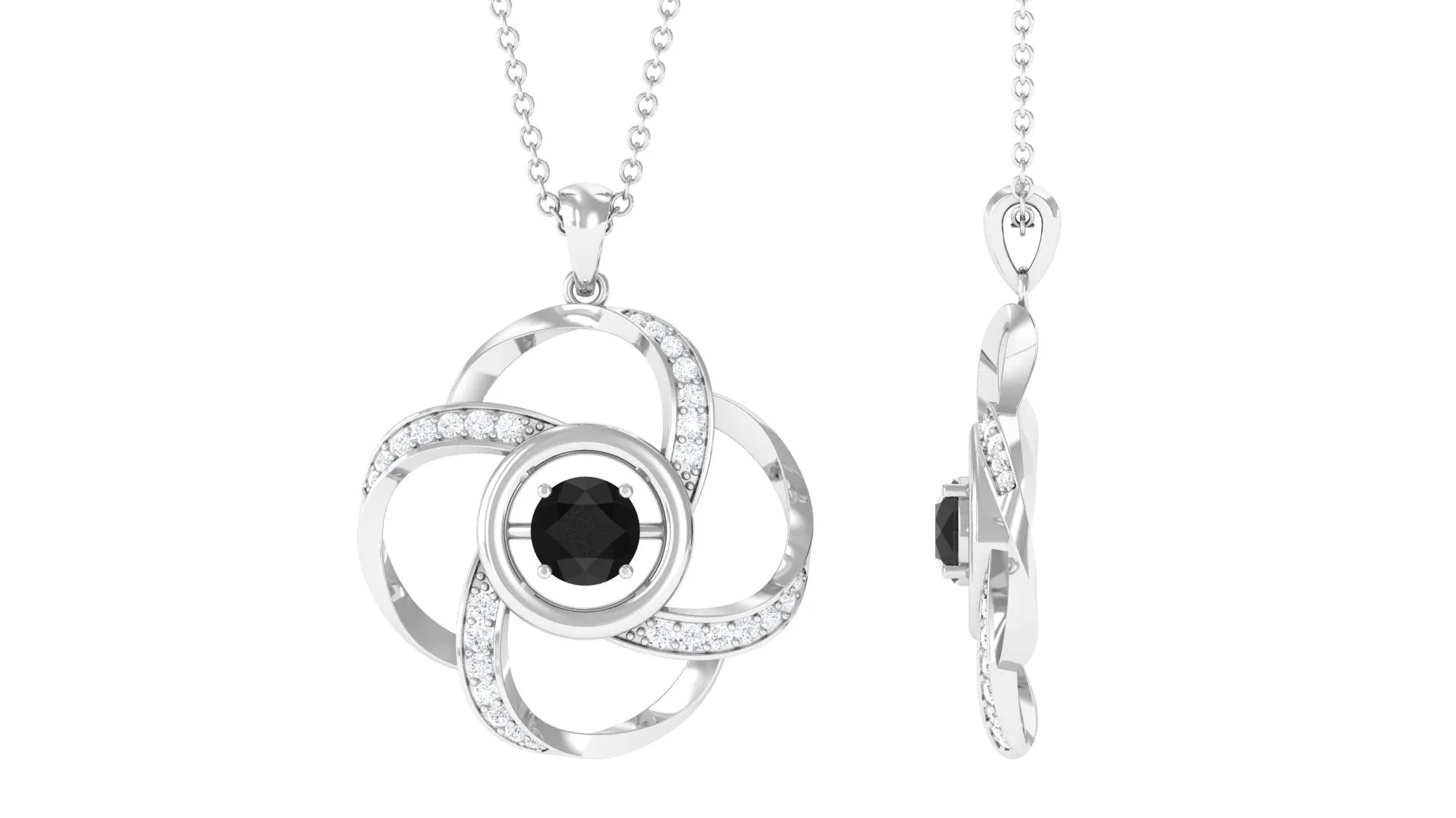 Modern Flower Pendant with Round Black Diamond and Diamond