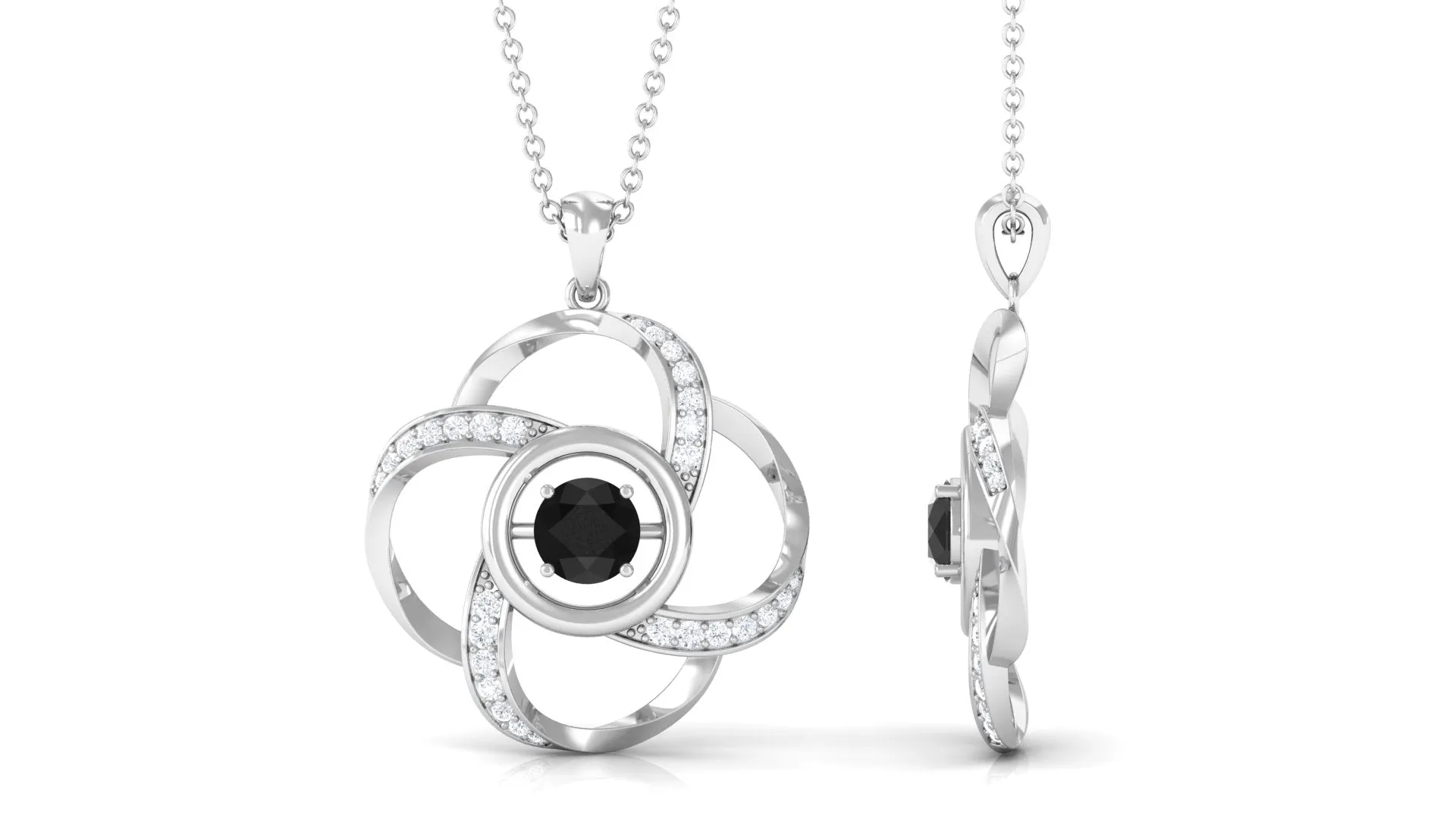 Modern Flower Pendant with Round Black Diamond and Diamond