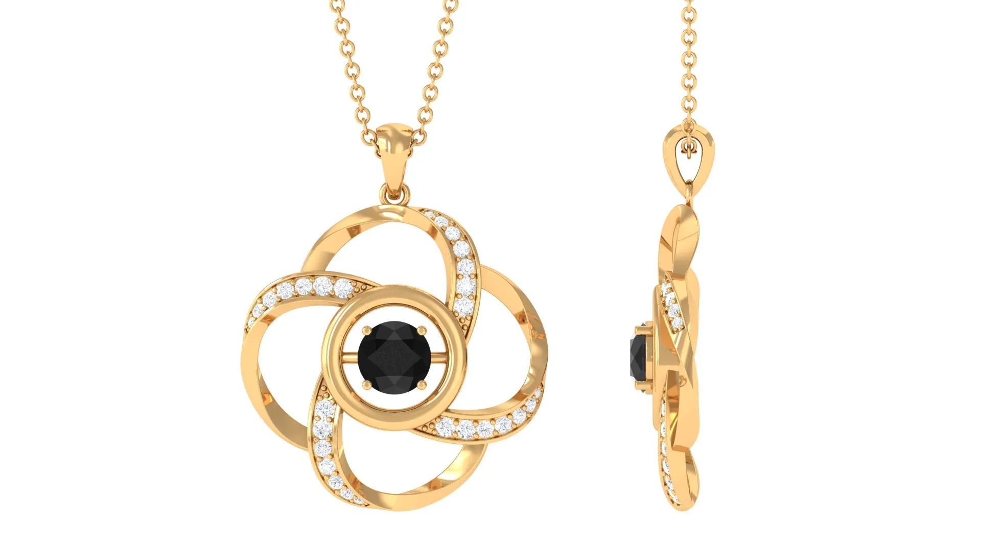 Modern Flower Pendant with Round Black Diamond and Diamond