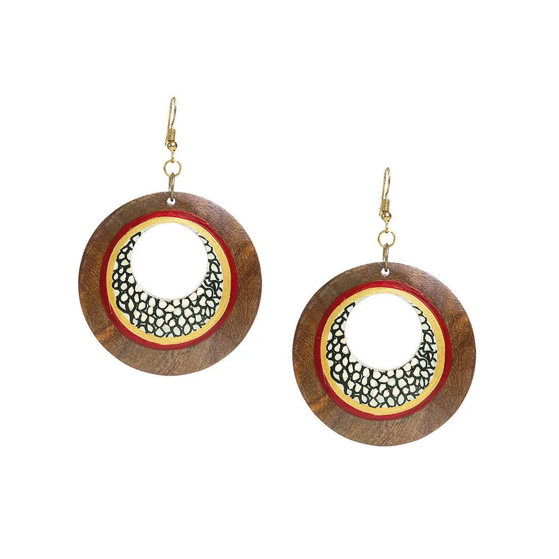 'Mosaic Pair' Bohemian Earrings Hand-painted In Mosaic Pattern (Sheesham Wood)