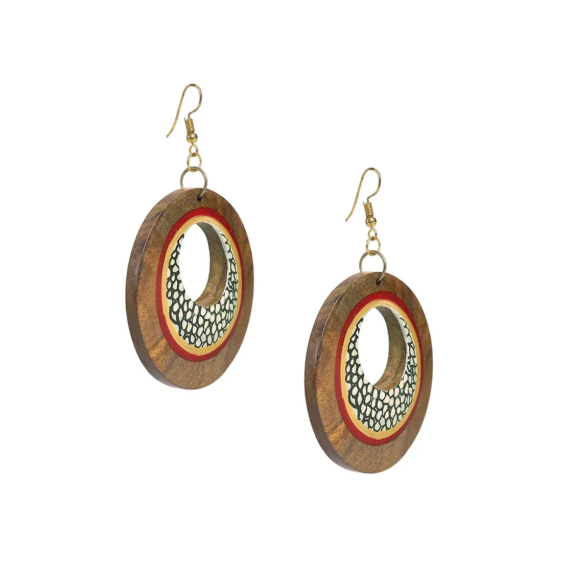 'Mosaic Pair' Bohemian Earrings Hand-painted In Mosaic Pattern (Sheesham Wood)