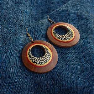 'Mosaic Pair' Bohemian Earrings Hand-painted In Mosaic Pattern (Sheesham Wood)