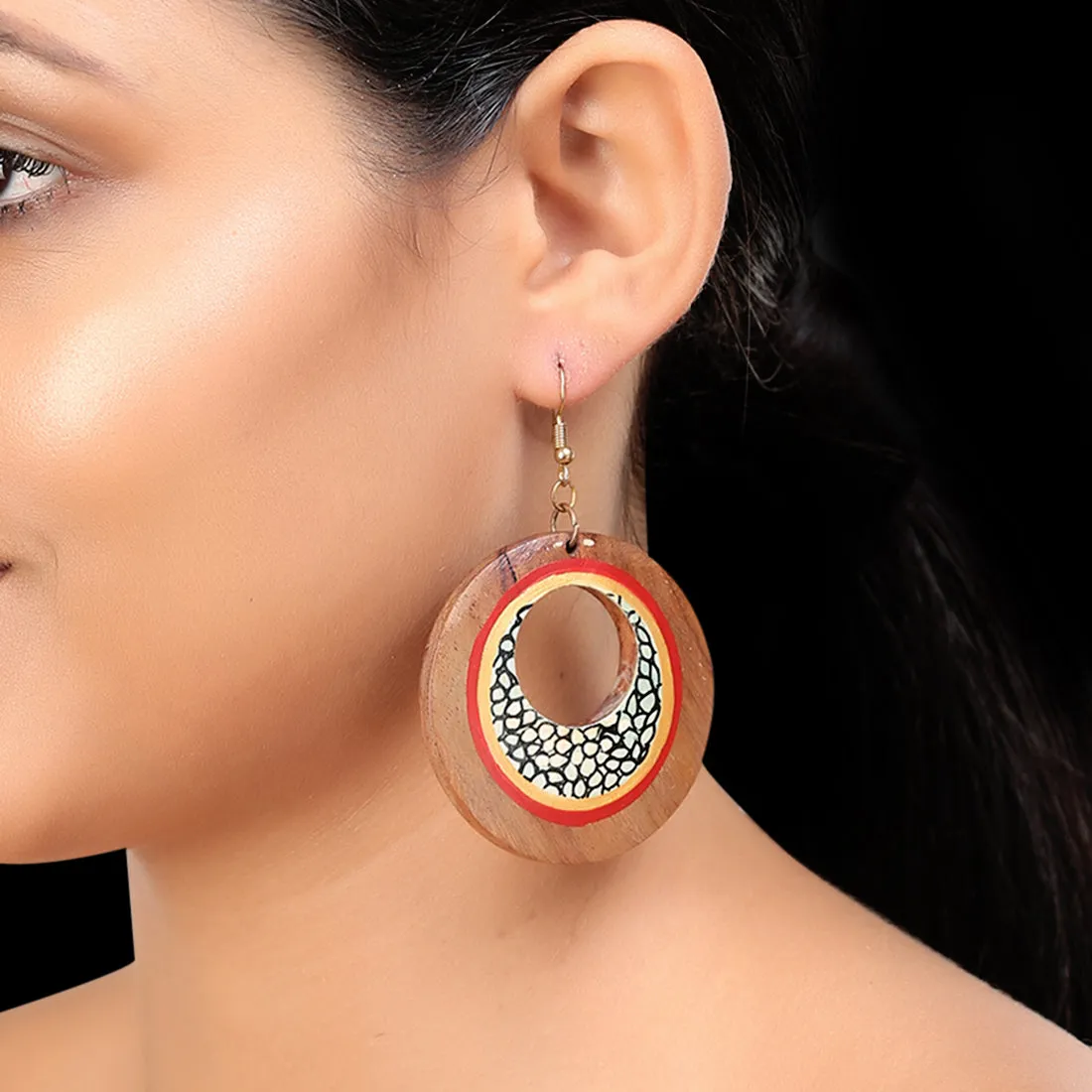 'Mosaic Pair' Bohemian Earrings Hand-painted In Mosaic Pattern (Sheesham Wood)