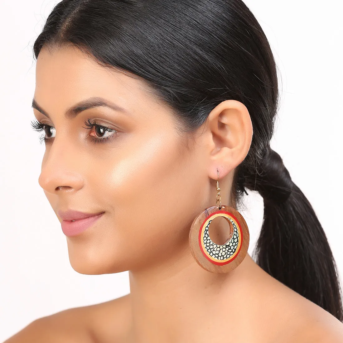 'Mosaic Pair' Bohemian Earrings Hand-painted In Mosaic Pattern (Sheesham Wood)