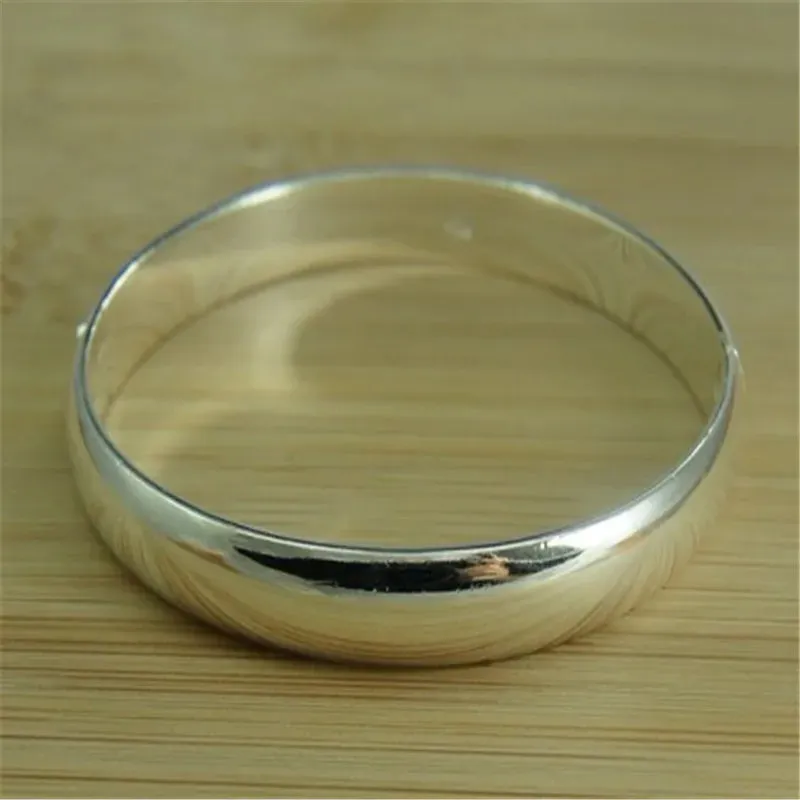New 925 Sterling Silver Bracelet Simple Glossy Open Bangle Fashion Jewelry Gift
