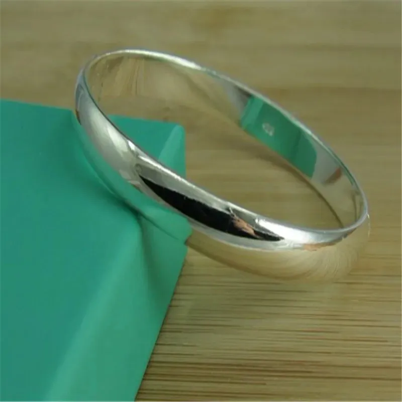 New 925 Sterling Silver Bracelet Simple Glossy Open Bangle Fashion Jewelry Gift