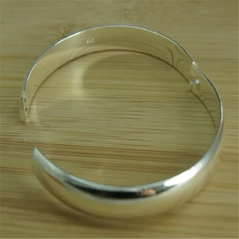 New 925 Sterling Silver Bracelet Simple Glossy Open Bangle Fashion Jewelry Gift