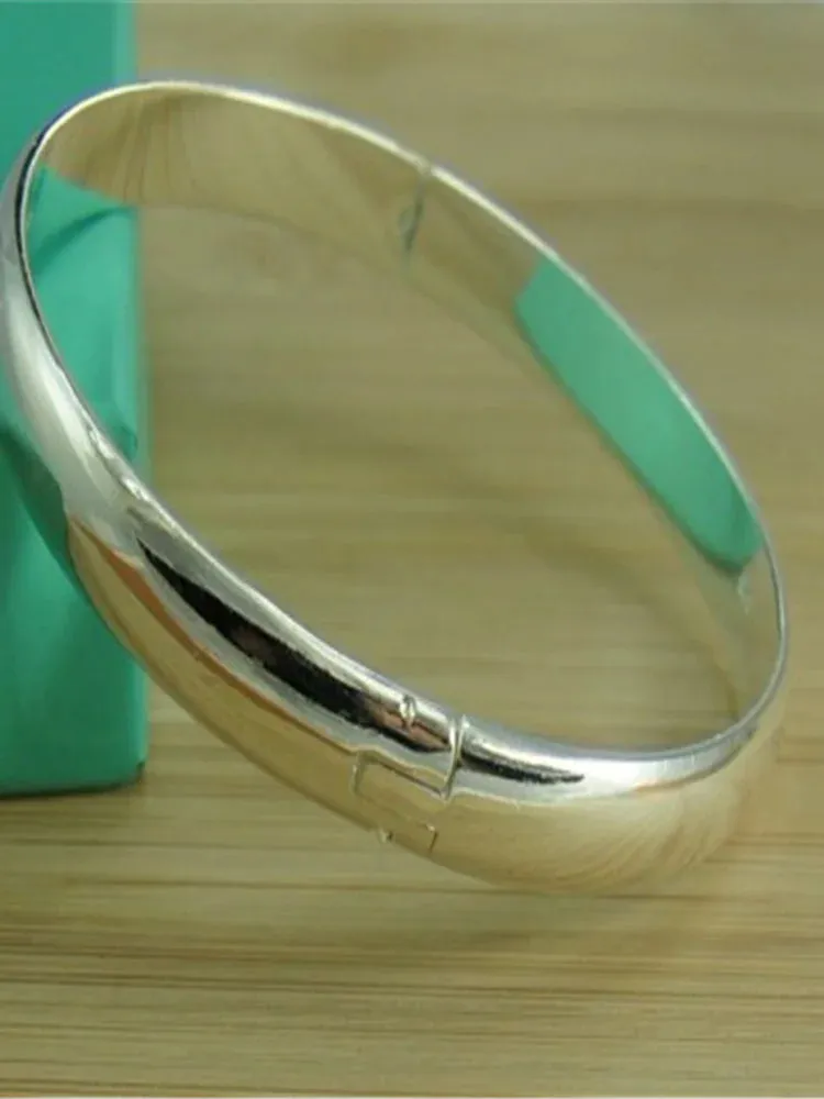 New 925 Sterling Silver Bracelet Simple Glossy Open Bangle Fashion Jewelry Gift