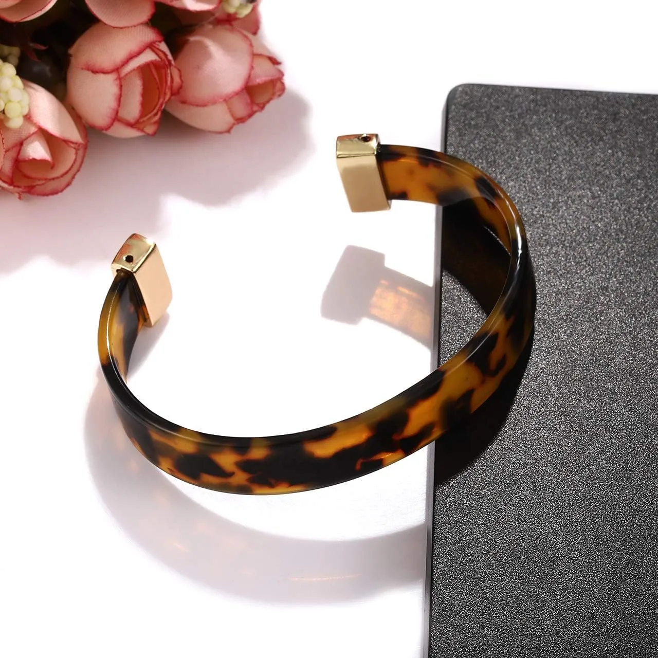 Open Cuff Bracelet Statement Acrylic Resin Lucite Cuff Bracelet Minimalist Tortoise Shell Bangles Bracelet Adjustable Lightweight Bangle