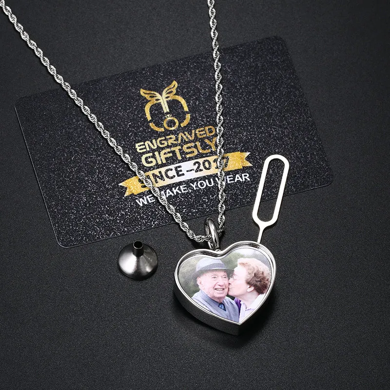 Personalized 14k Photo Cremation Urn Necklace for Ashes With Filling Tool- Custom Engraving Heart Pendant Memorial Keepsake 14k Gold Jewelry