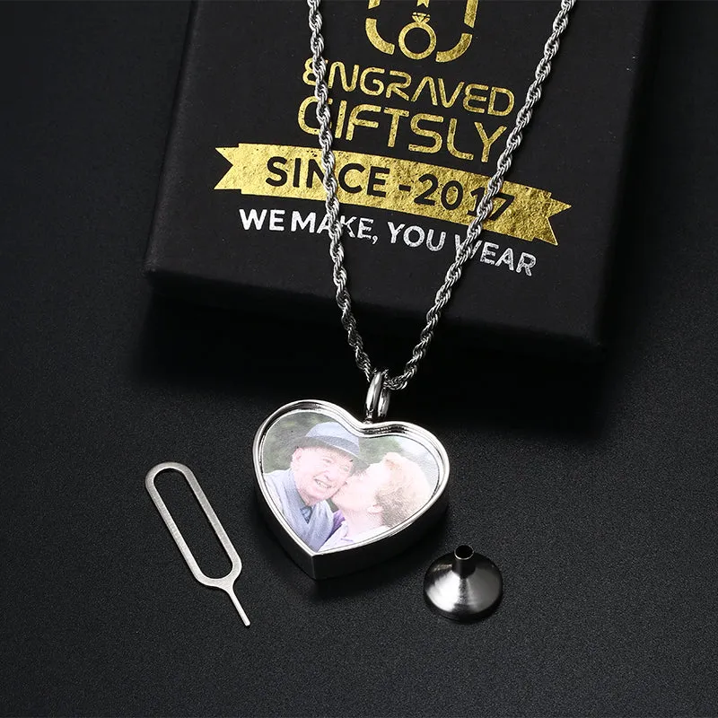 Personalized 14k Photo Cremation Urn Necklace for Ashes With Filling Tool- Custom Engraving Heart Pendant Memorial Keepsake 14k Gold Jewelry