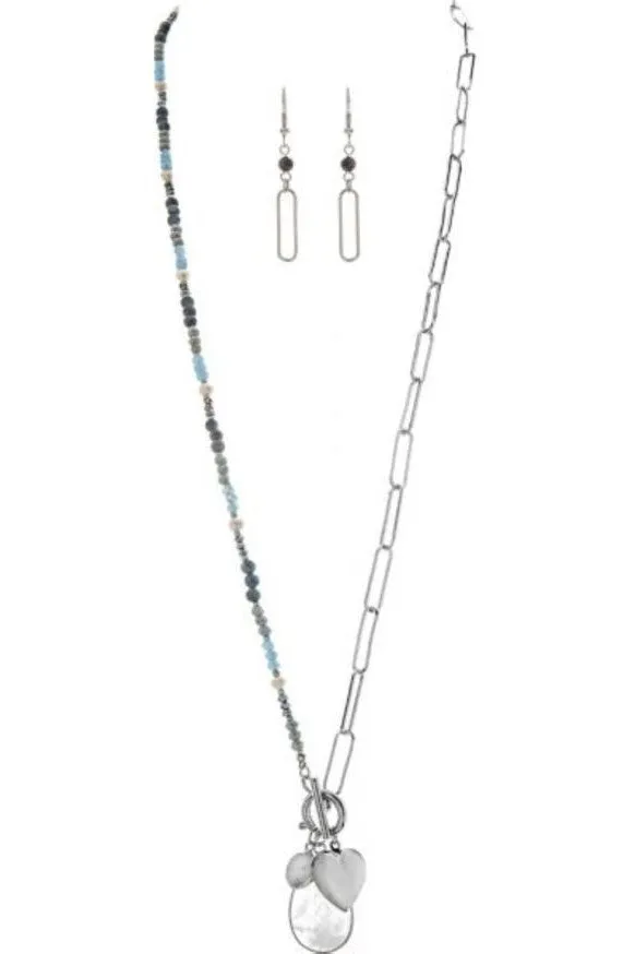 Rain Jewelry Collection Silver Blue Bead Chain Charm Necklace Set