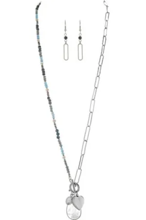 Rain Jewelry Collection Silver Blue Bead Chain Charm Necklace Set