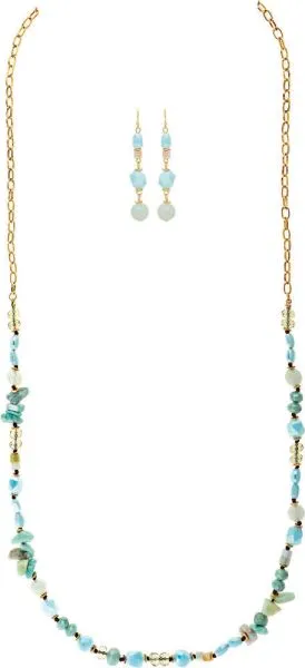 Rain Jewelry Gold Blue Stone Glass Long Bead Necklace Set