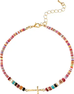 Rain Jewelry Gold Multicolor Bead Mix Side Cross Anklet