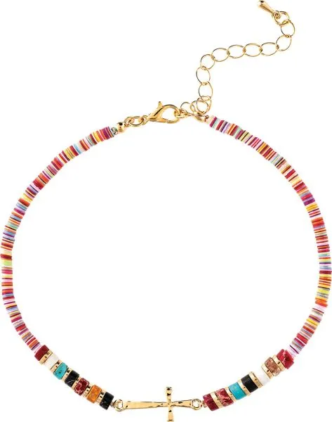 Rain Jewelry Gold Multicolor Bead Mix Side Cross Anklet