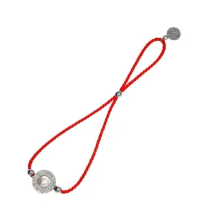 Red Braided Steel Bracelet for Women with 6mm Half Ball White Pearl, Adjustable 8.6" Length, Lipari Collection