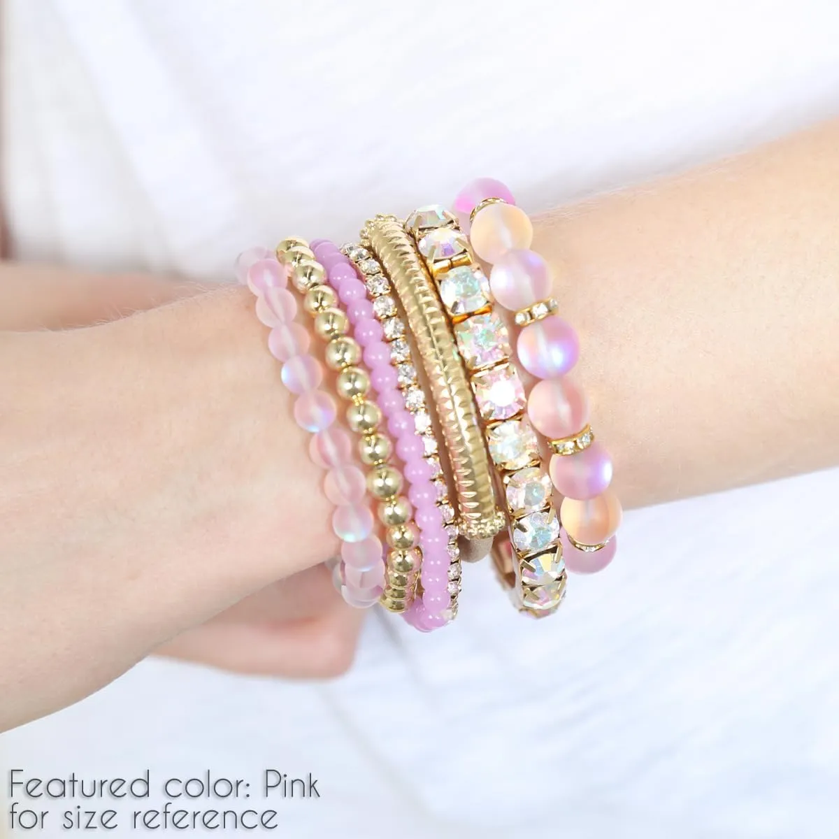 RIAH FASHION Multi Color Stretch Beaded Stackable Bracelets - Layering Bead Strand Statement Wrap Bangles