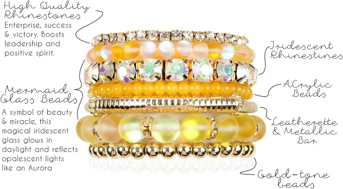 RIAH FASHION Multi Color Stretch Beaded Stackable Bracelets - Layering Bead Strand Statement Wrap Bangles