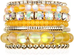 RIAH FASHION Multi Color Stretch Beaded Stackable Bracelets - Layering Bead Strand Statement Wrap Bangles