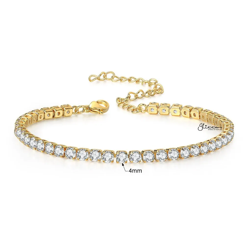 Round Cut C.Z Tennis Chain Anklet - Gold
