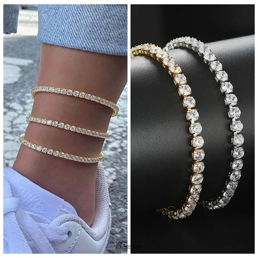 Round Cut C.Z Tennis Chain Anklet - Gold