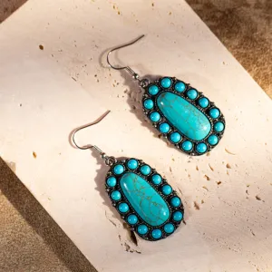 Rustic Couture Bohemian Turquoise Stone Tear Drop Earrings