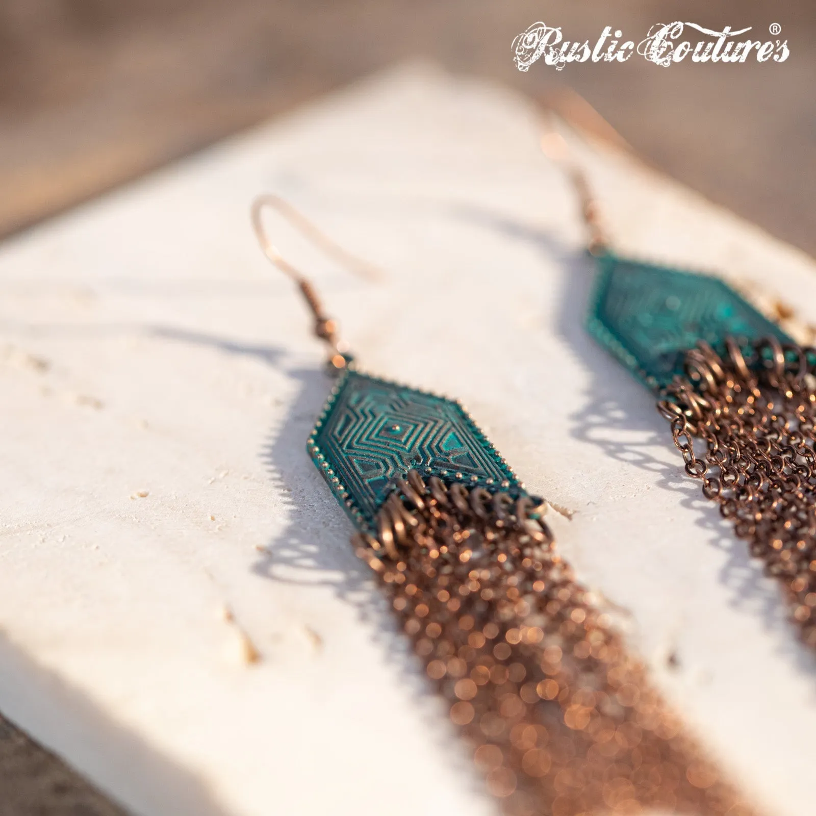 Rustic Couture's Bohemian Antique Bronze  Fringe Chain Earrings