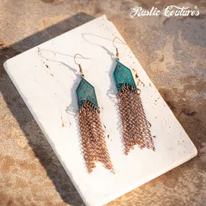 Rustic Couture's Bohemian Antique Bronze  Fringe Chain Earrings