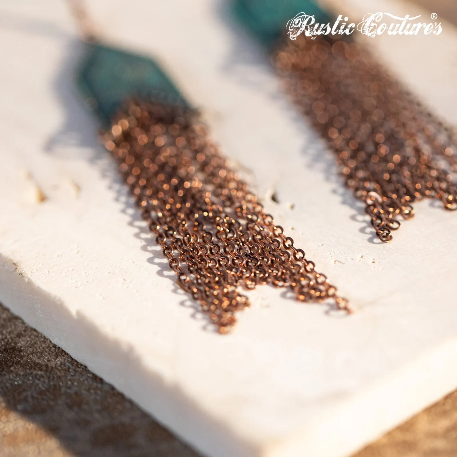 Rustic Couture's Bohemian Antique Bronze  Fringe Chain Earrings
