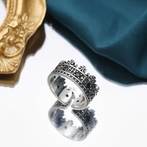 S925 Sterling Silver Inlaid Black Zircon Retro Geometric Adjustable Ring