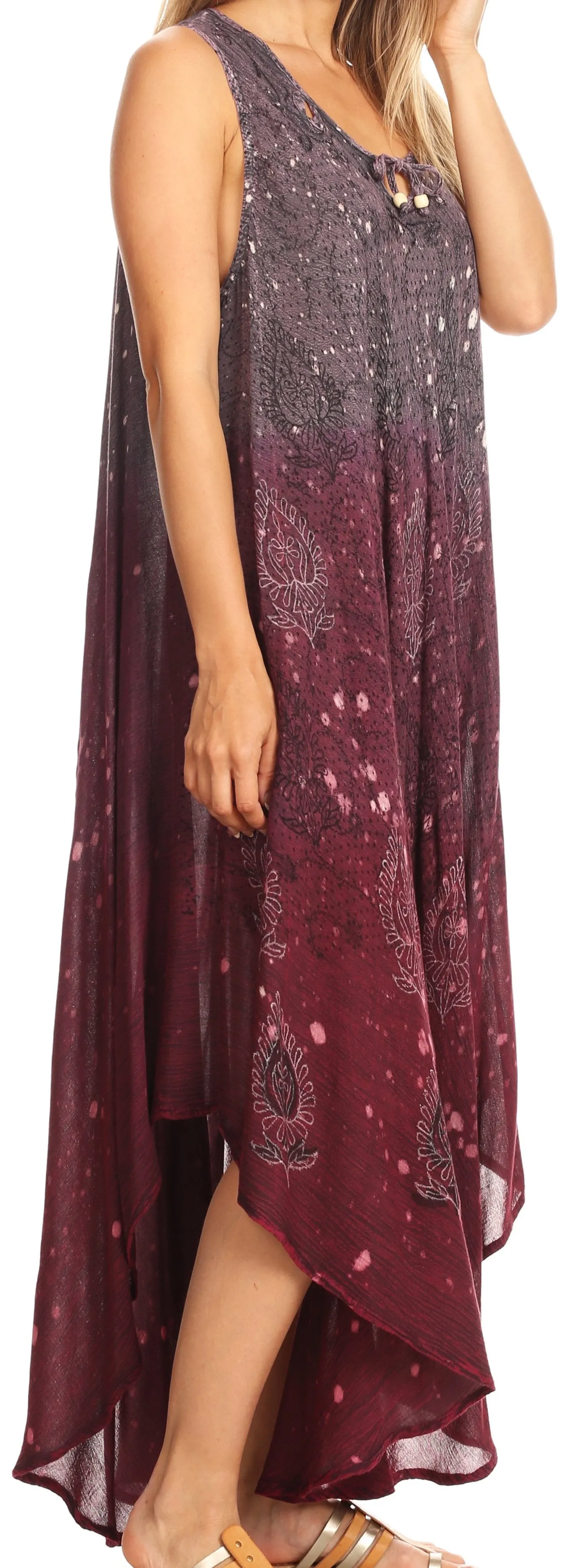 Sakkas Priscilla Sleeveless Stonewashed Ombre Tie Front Dress / Cover Up