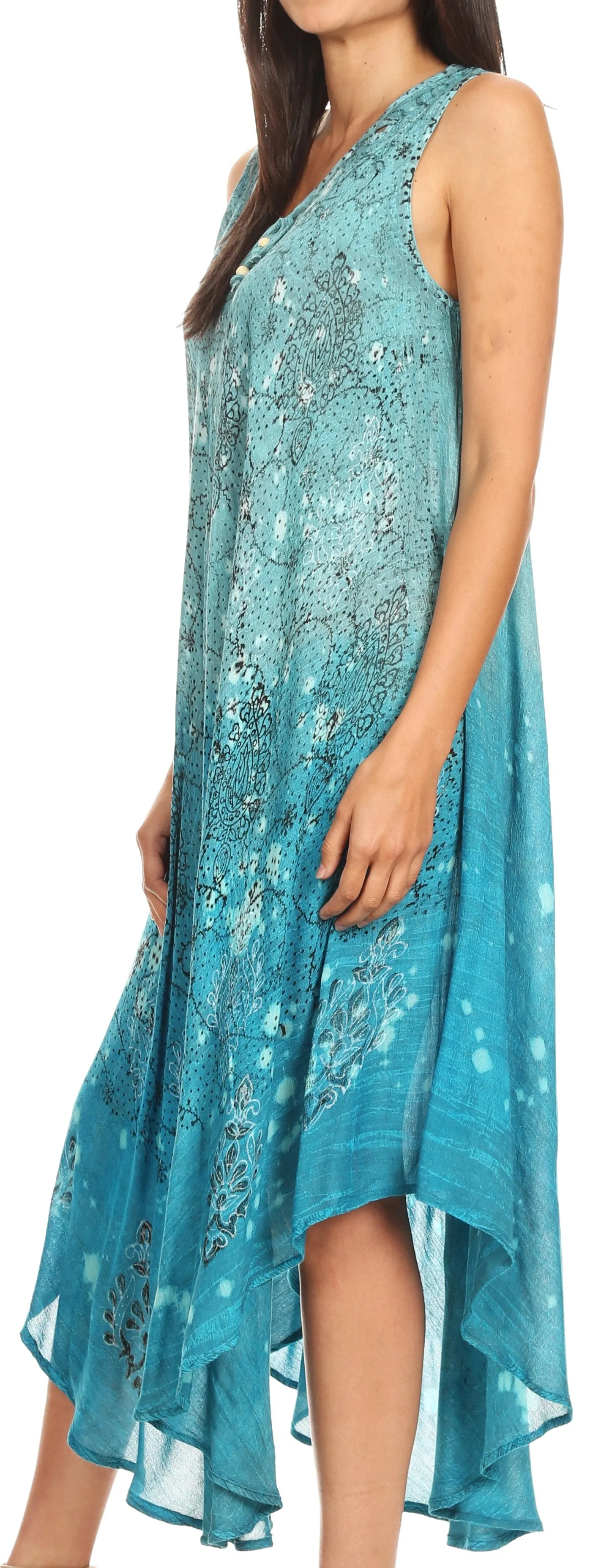 Sakkas Priscilla Sleeveless Stonewashed Ombre Tie Front Dress / Cover Up