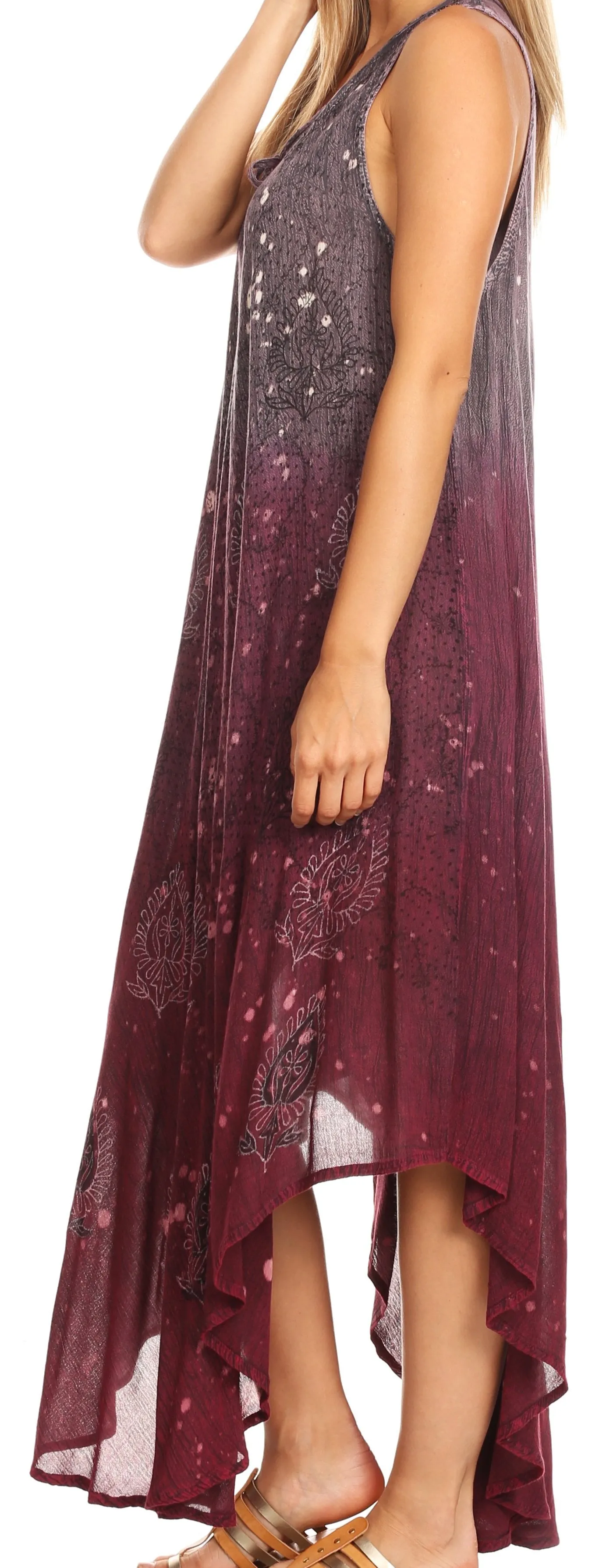 Sakkas Priscilla Sleeveless Stonewashed Ombre Tie Front Dress / Cover Up