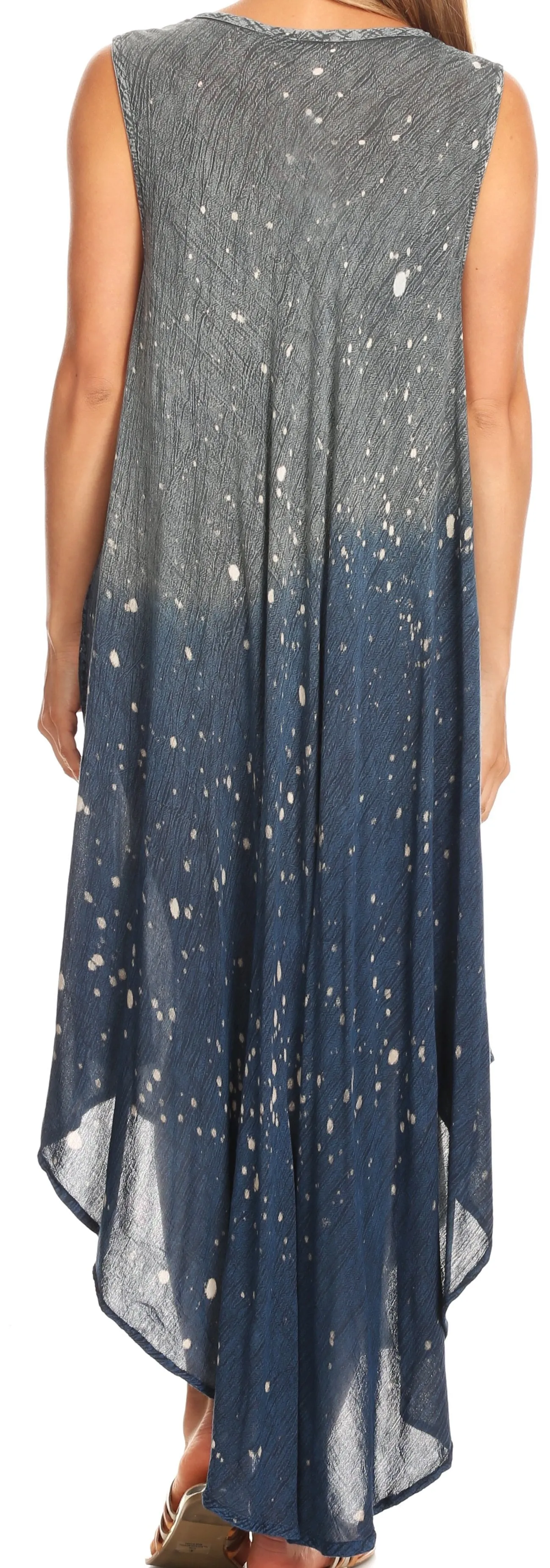 Sakkas Priscilla Sleeveless Stonewashed Ombre Tie Front Dress / Cover Up