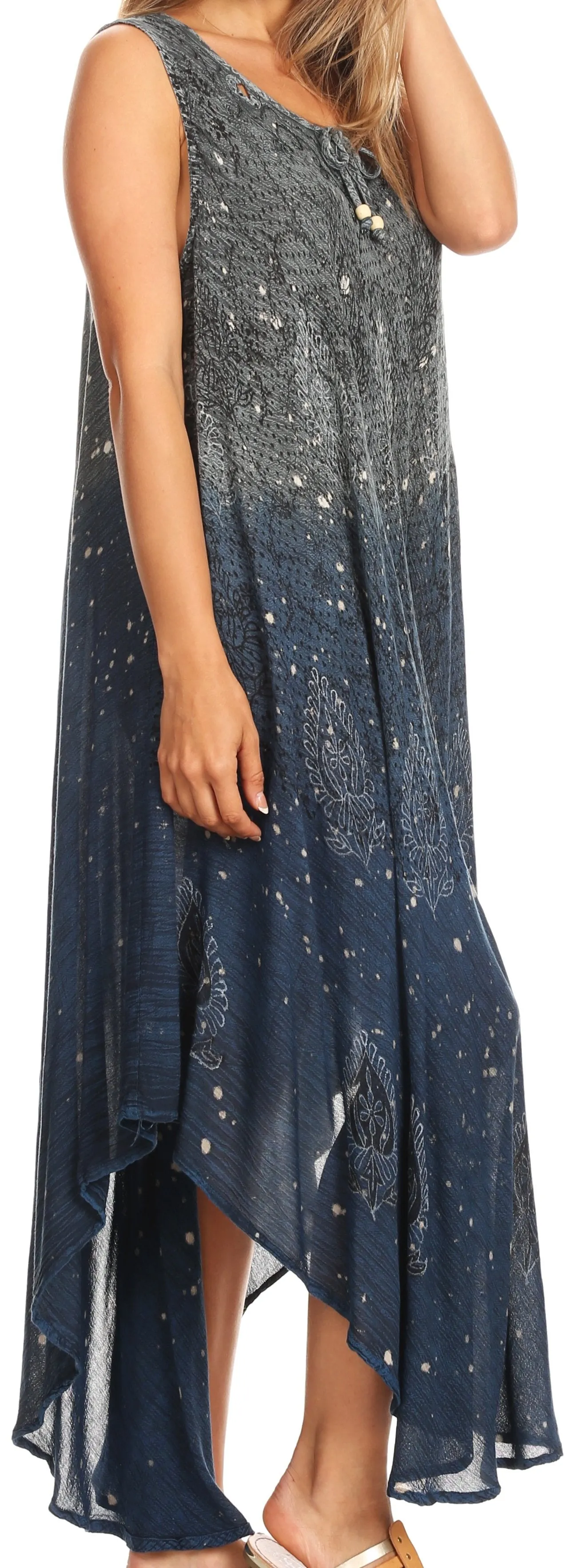 Sakkas Priscilla Sleeveless Stonewashed Ombre Tie Front Dress / Cover Up